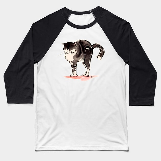 Cat stretching Baseball T-Shirt by juliewu